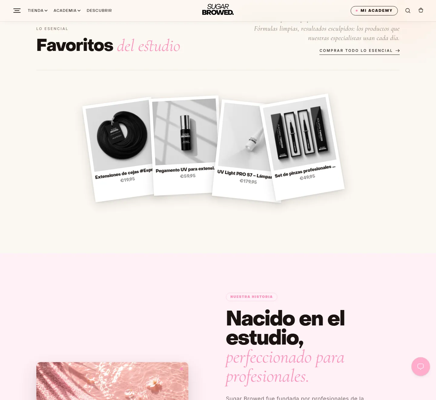 Página de inicio, sección central de la web de Sugar Browed