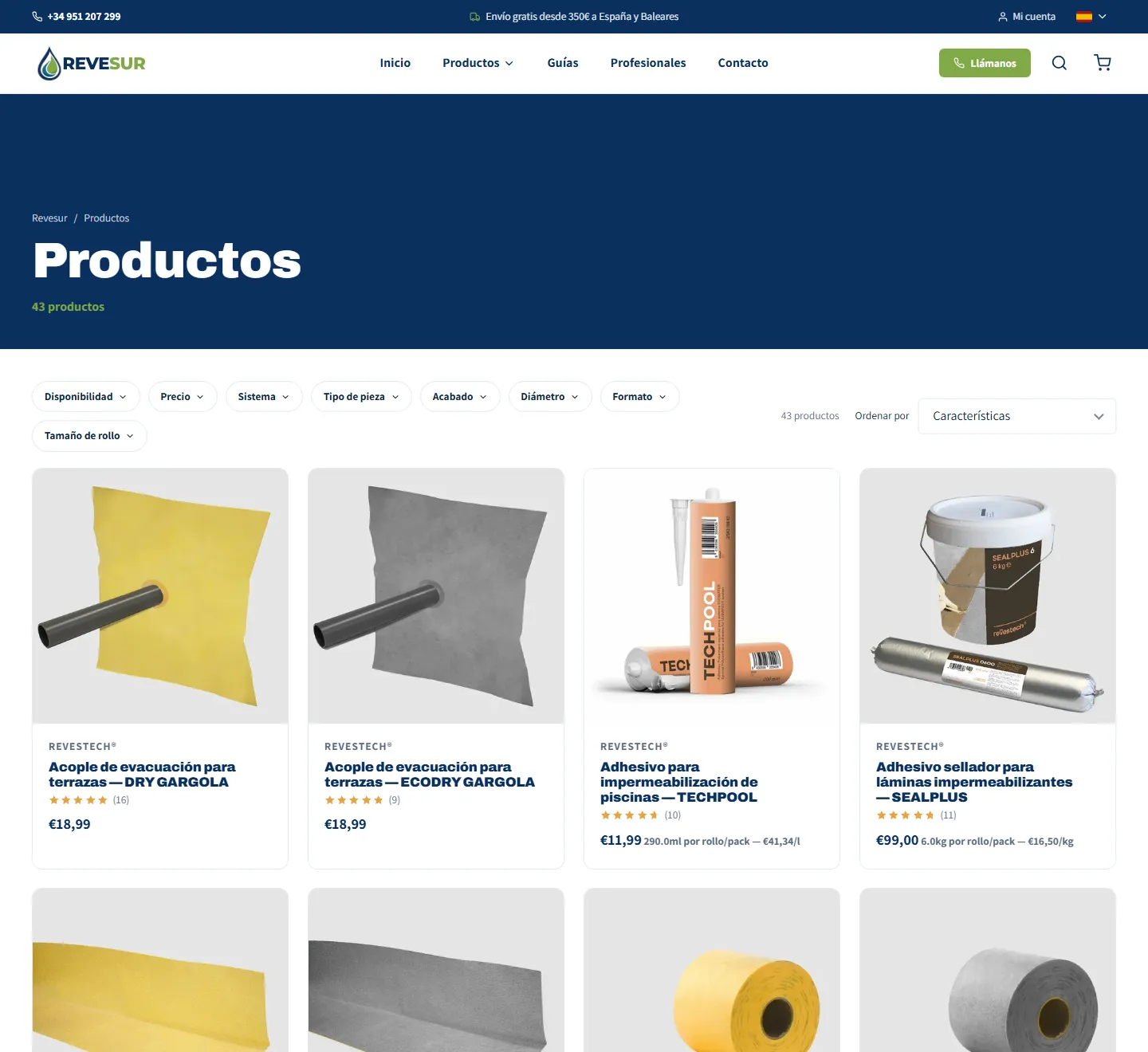 Catálogo de productos de la web de Revesur