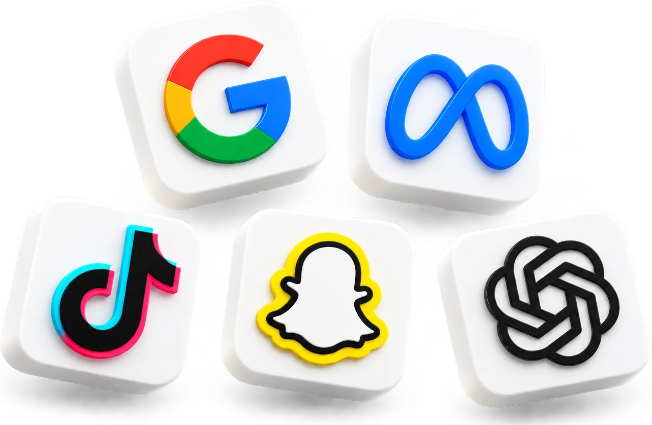 Iconos de plataformas publicitarias y de inteligencia artificial