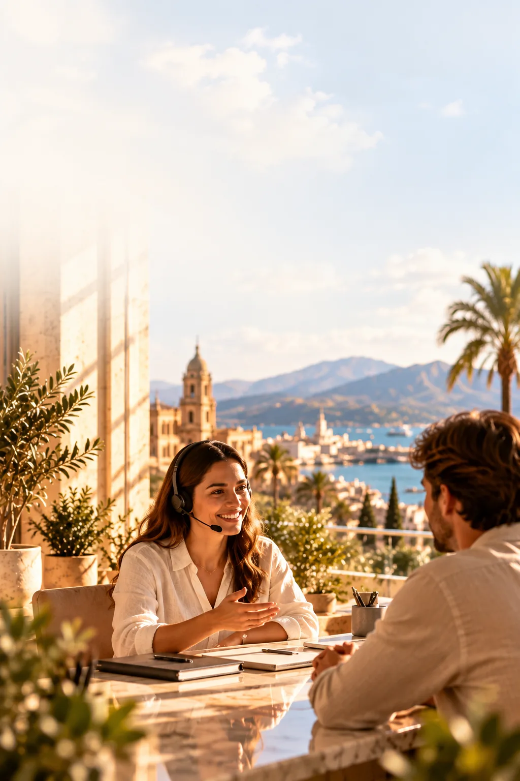 Portátil con el nombre de Nimbus en una terraza con vistas a Málaga