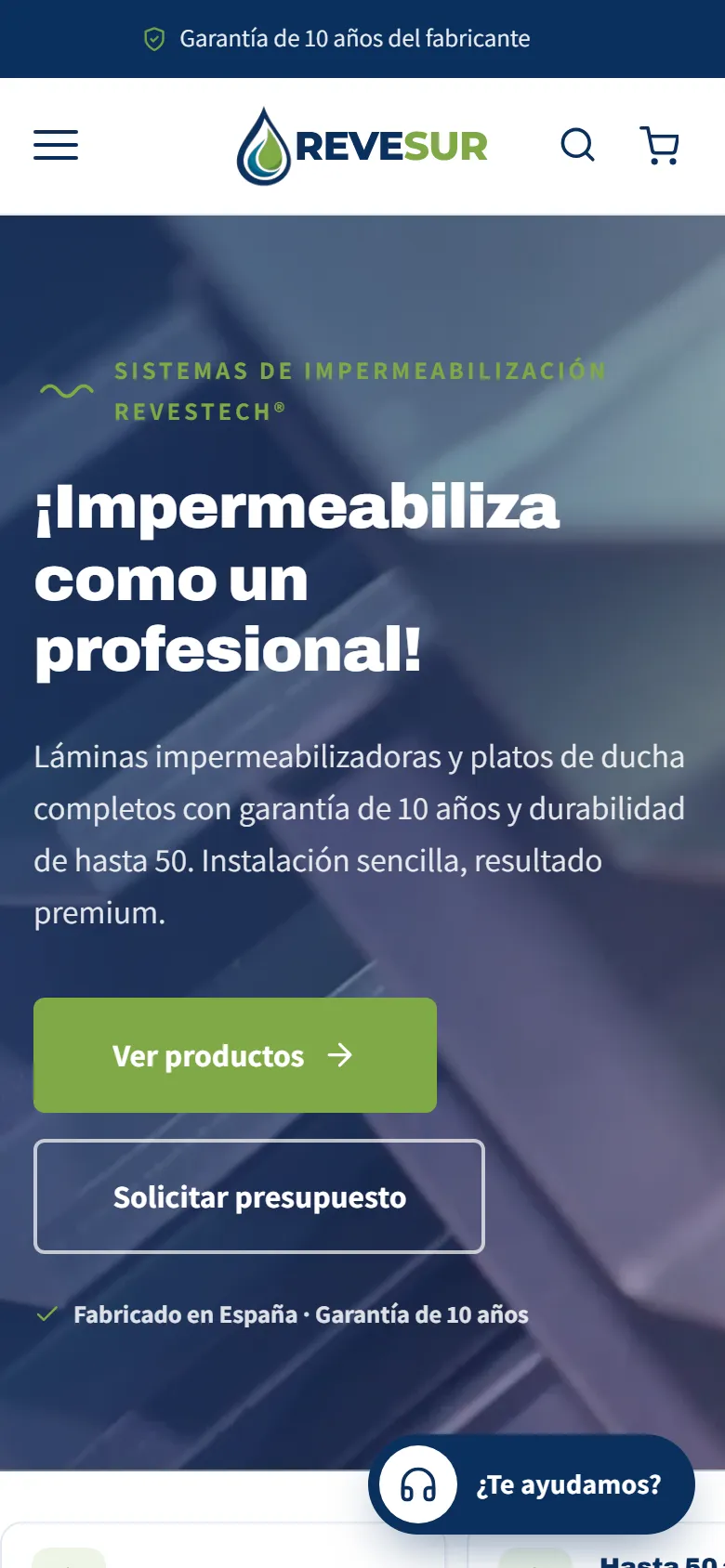 Página de inicio de la web de Revesur en un móvil