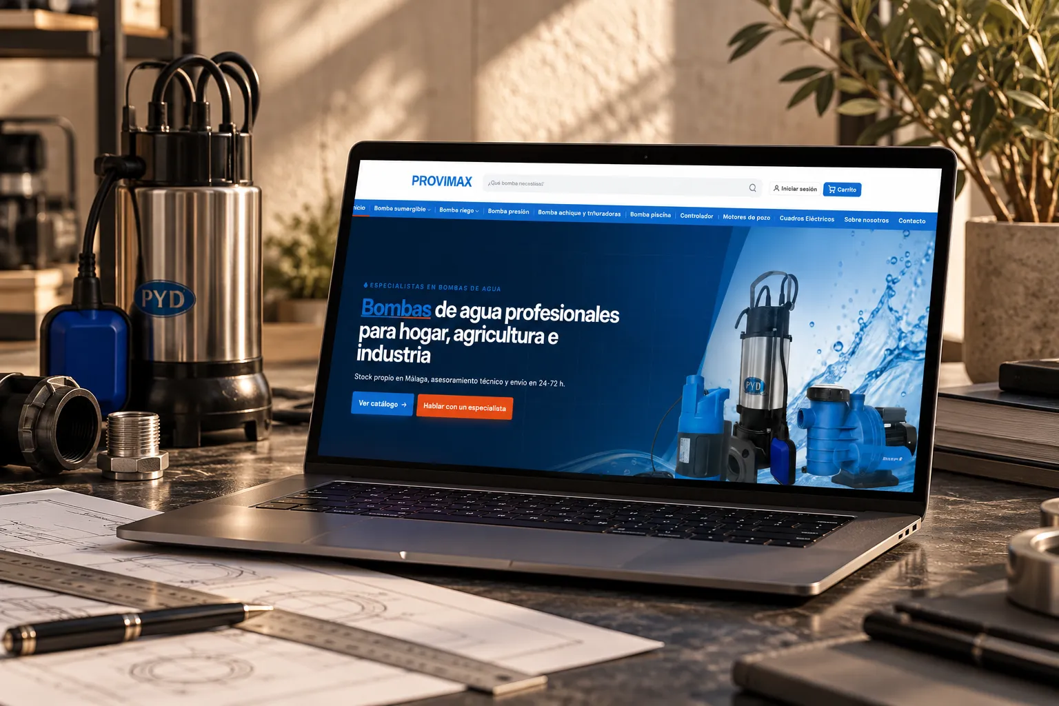 Portátil con la página web de Provimax