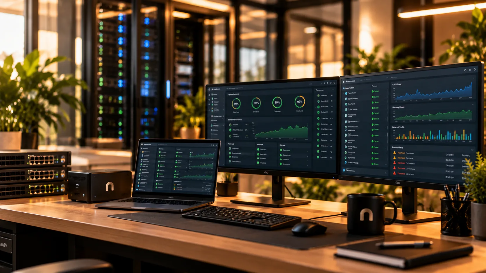 Pantallas de monitorización de equipos informáticos